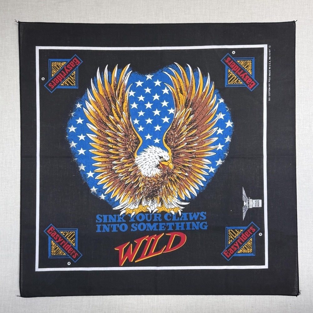 Easyriders Licensed Bandana Scarf 21x21 Black Eagle Patriotic Biker Graphic USA